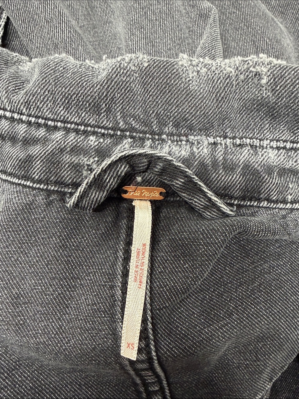 Free People Washed Black Distressed Oversized Denim Jacket - Picture 9 of 11